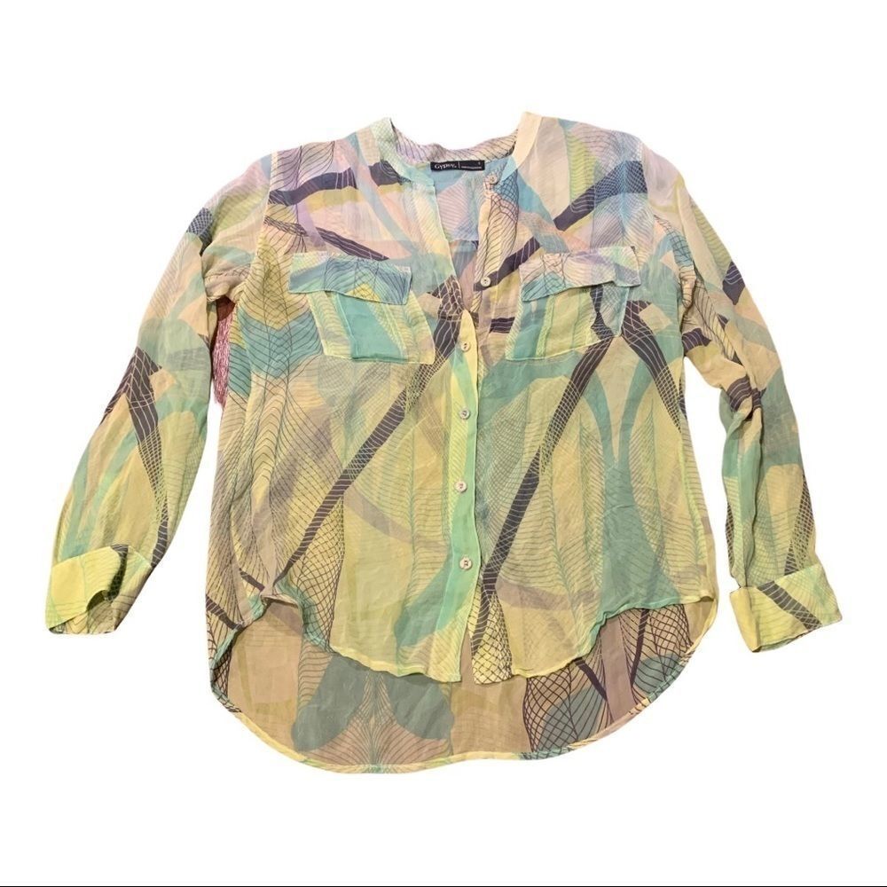 GYPSY 05 Sheer Long Sleeve Geometric Blouse Small